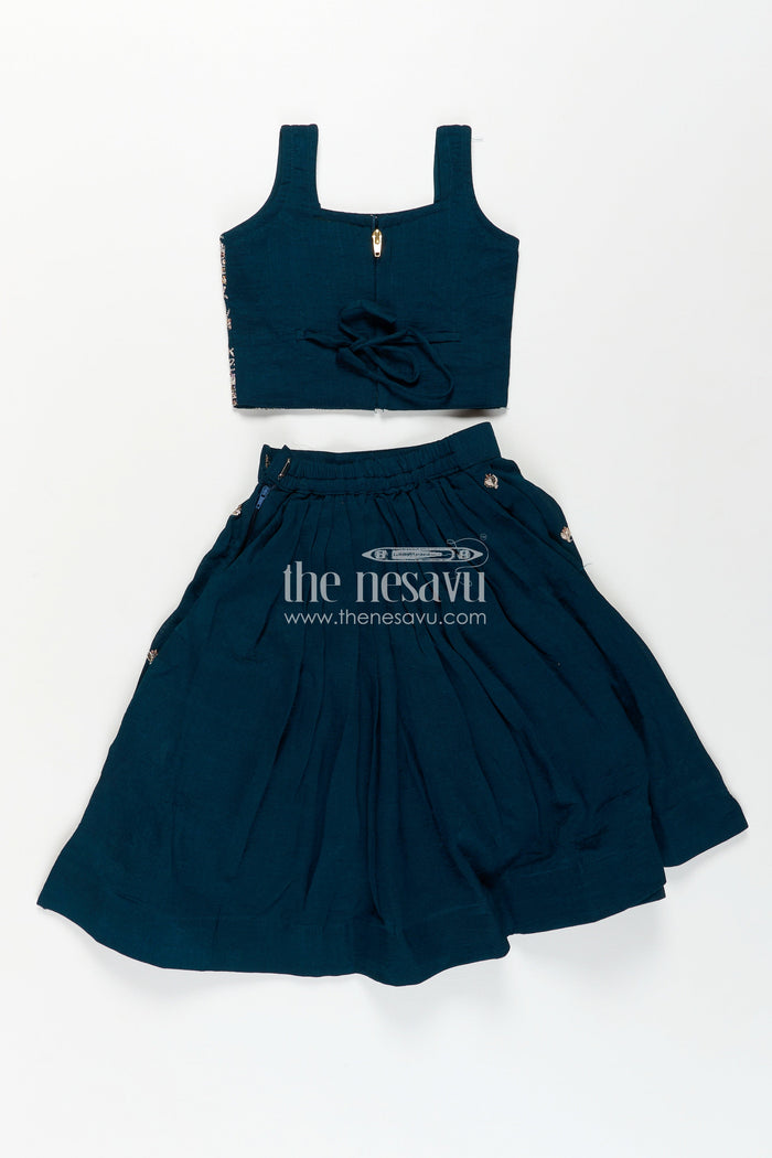 The Nesavu Girls Lehenga Choli Girls Chinon Silk Dresses for Wedding Function in Deep Green with Embroidered Blouse and Flared Lehenga Nesavu Girls Dresses Wedding Function Green Chinon Silk Lehenga Choli Heavy Embroidery | The Nesavu