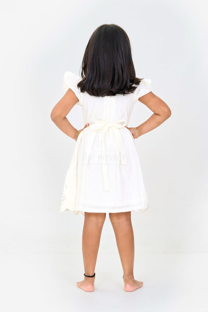 The Nesavu Girls Cotton Frock Girls Cinderella Fancy Cotton Dress with Bow and Eyelet Design Nesavu Nesavu Girls Cinderella Fancy Cotton Dress Eyelet Embroidery Bow