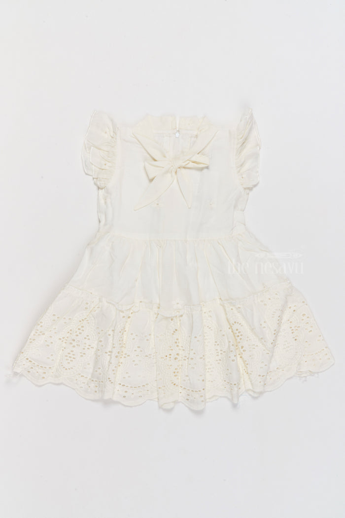 The Nesavu Girls Cotton Frock Girls Cinderella Fancy Cotton Dress with Bow and Eyelet Design Nesavu Nesavu Girls Cinderella Fancy Cotton Dress Eyelet Embroidery Bow