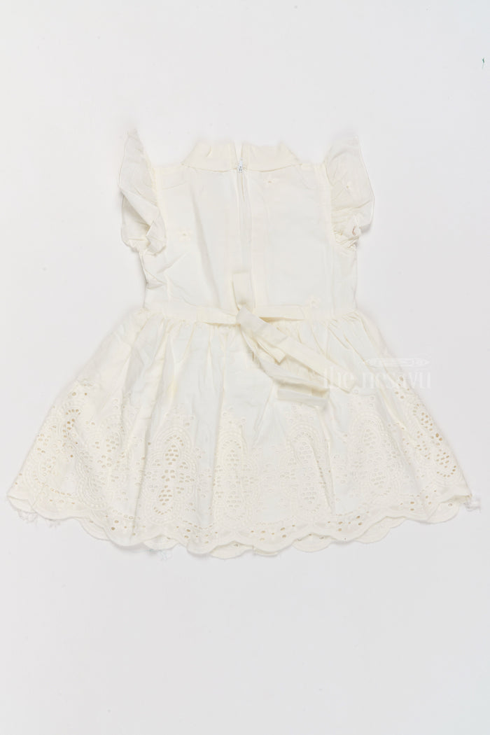 The Nesavu Girls Cotton Frock Girls Cinderella Fancy Cotton Dress with Bow and Eyelet Design Nesavu Nesavu Girls Cinderella Fancy Cotton Dress Eyelet Embroidery Bow