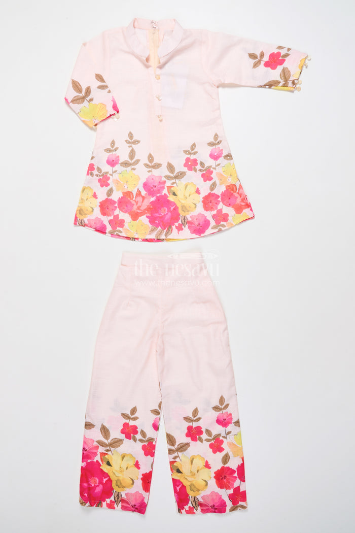 The Nesavu Girls Co-Ord Sets Girls Co-Ord Set with Floral Digital Print A Comfy Festive Pick for All Occasions Nesavu Nesavu girls floral co-ord set digital print ethnic casual fusion wear festive days