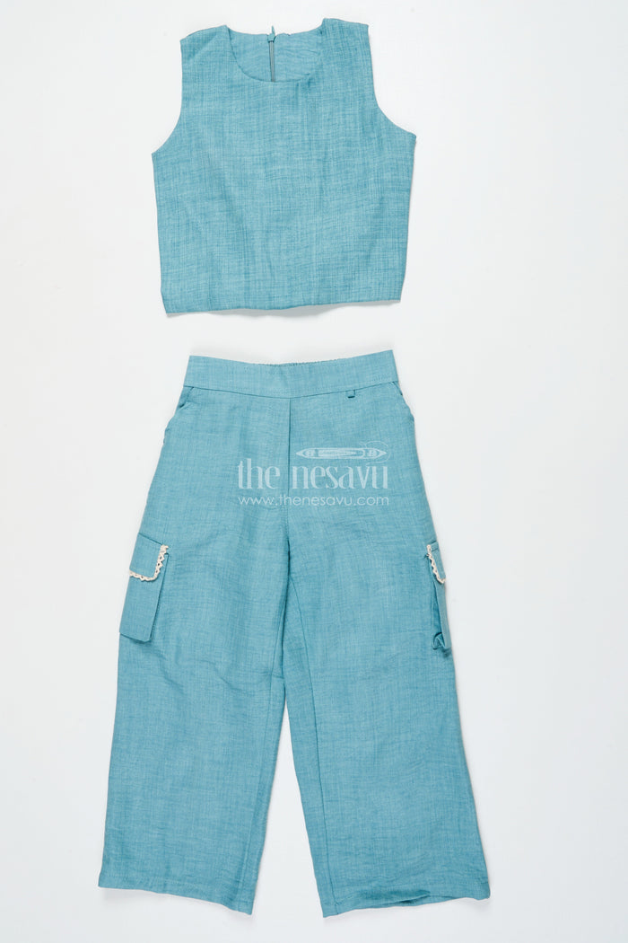 The Nesavu Girls Co-Ord Sets Girls Co-Ord Set with Thread Embroidery for Festive Events and School Programs Nesavu Nesavu girls three-piece co-ord set embroidered jacket ethnic school festive wear