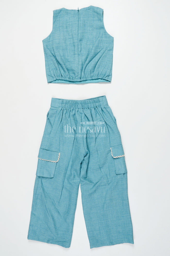 The Nesavu Girls Co-Ord Sets Girls Co-Ord Set with Thread Embroidery for Festive Events and School Programs Nesavu Nesavu girls three-piece co-ord set embroidered jacket ethnic school festive wear
