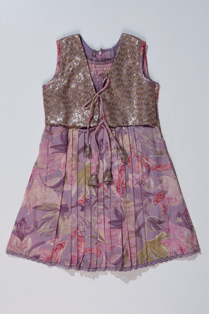 The Nesavu Girls Cotton Frock Girls Colour Full Frock with Sequin Embroidery and Printed Pleated Skirt for Stylish Look Nesavu Nesavu Girls Colour Full Frock Sequin Embroidery Printed Pleated Skirt Party Wear