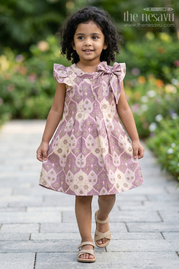 The Nesavu Girls Cotton Frock Girls Cotton Blend Casual Dresses in Muslin Silk with Delicate Floral Design Nesavu 16 (1Y) / Purple GFC1610C-16 Girls Cotton Blend Casual Dresses Muslin Silk Delicate Floral Design | The Nesavu