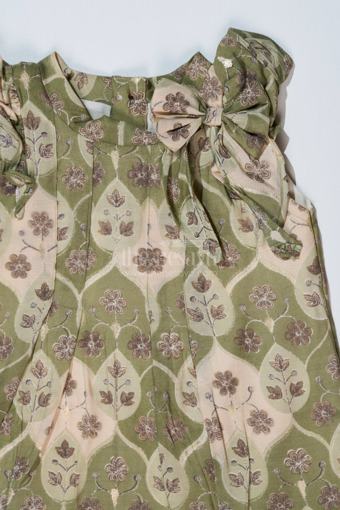 The Nesavu Girls Cotton Frock Girls Cotton Blend Dresses in Muslin Silk with Subtle Floral Print and Elegant Bow Nesavu Nesavu Girls Cotton Blend Dresses Muslin Silk Subtle Floral Print Elegant Bow