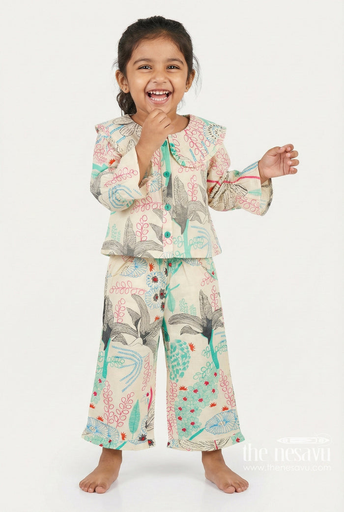 The Nesavu Girls Co-Ord Sets Girls Cotton Co-Ord Set with Top and Pants for Summer Outings Nesavu 18 (2Y) / green GPS798C-18 Nesavu girls cotton co-ord set digital print stylish comfy outfit summer playdates vacations