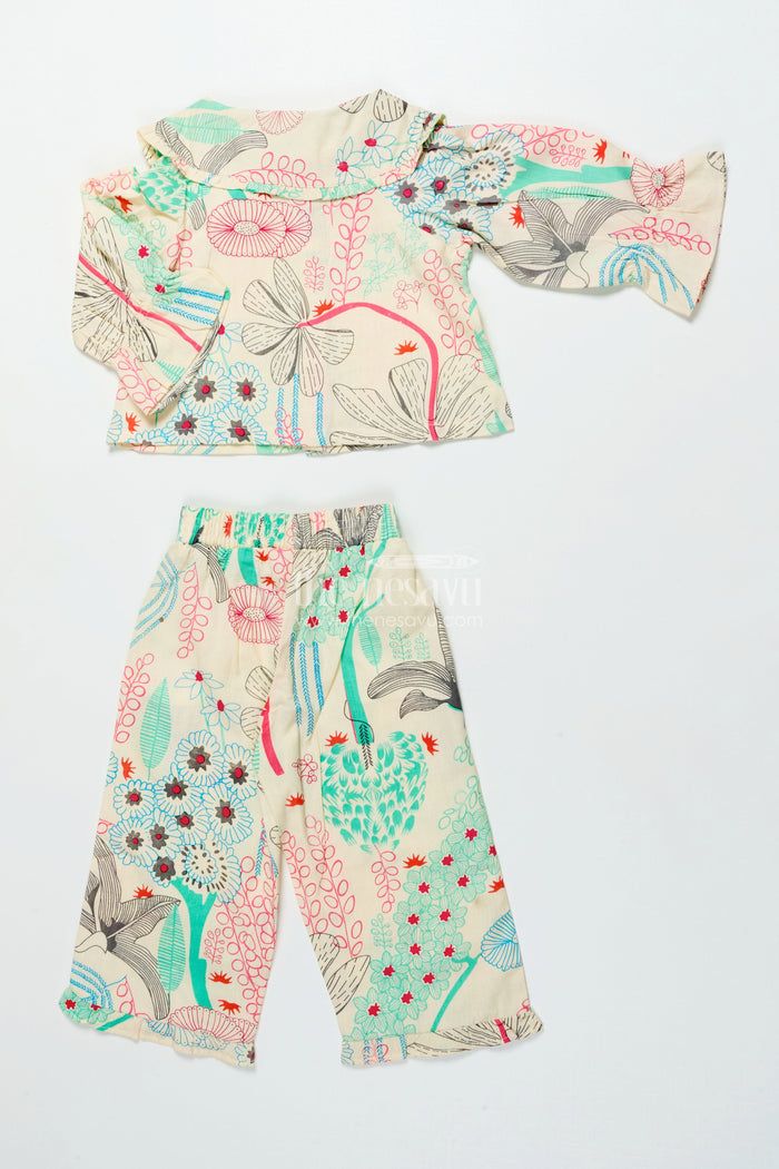 The Nesavu Girls Co-Ord Sets Girls Cotton Co-Ord Set with Top and Pants for Summer Outings Nesavu Nesavu girls cotton co-ord set digital print stylish comfy outfit summer playdates vacations