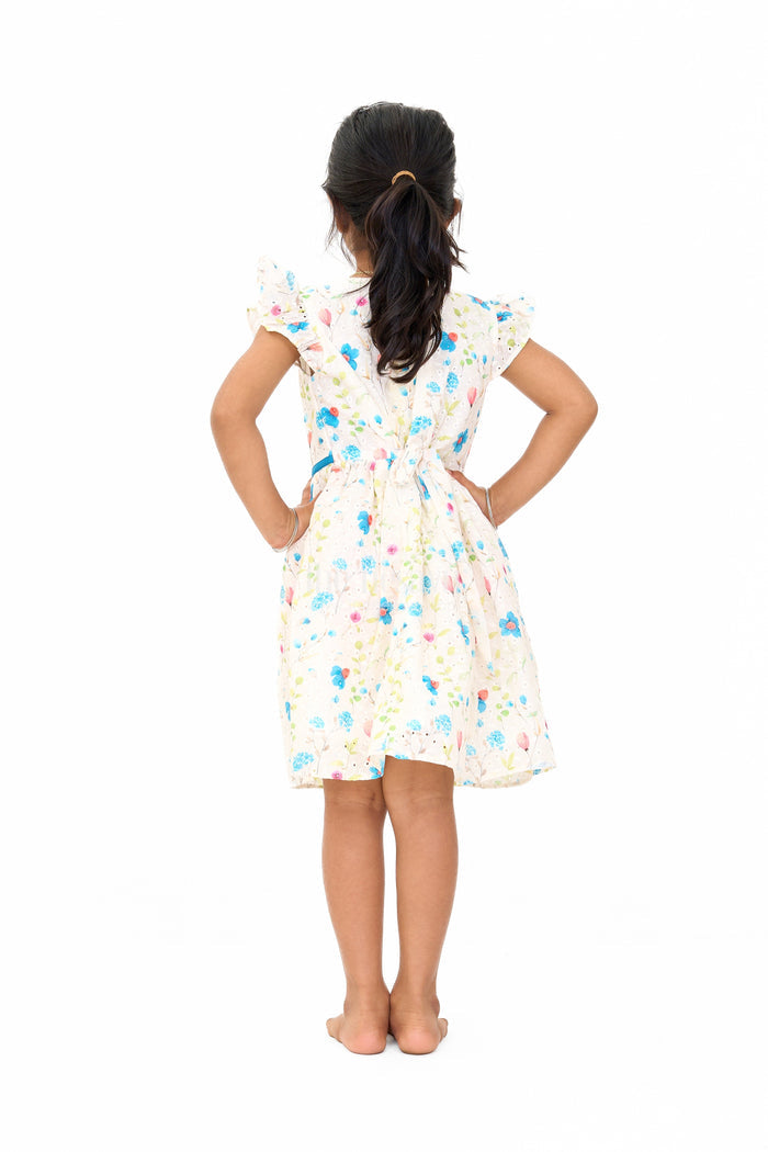 The Nesavu Girls Cotton Frock Girls Cotton Fancy Frock with Embroidered Floral Patterns and Flutter Sleeves Nesavu Nesavu Girls Cotton Fancy Frock Floral Embroidery Flutter Sleeves Parties