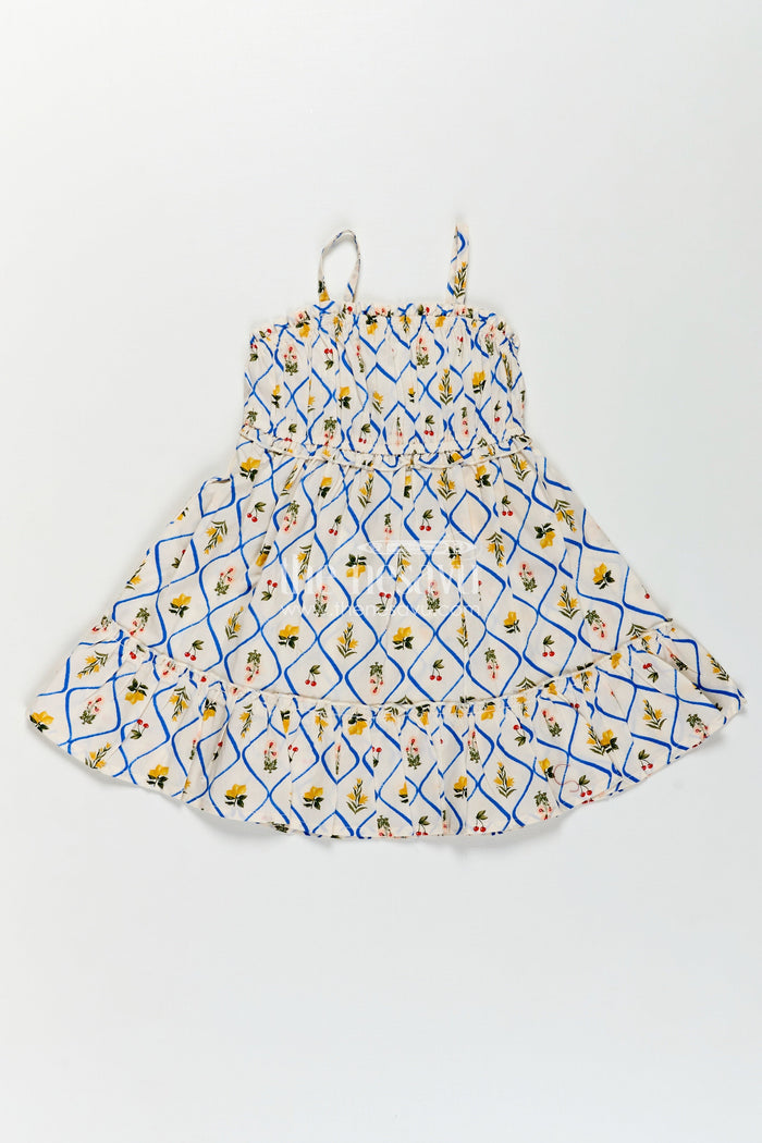 The Nesavu Girls Cotton Frock Girls Cotton Floral Frocks with Spaghetti Straps and Tiered Hem in Soft Digital Print for Summer Days Nesavu Girls Cotton Floral Frocks Digital Print Tiered Hem Comfortable Summer Fashion | The Nesavu