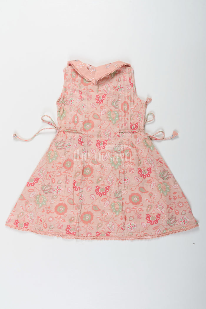 The Nesavu Girls Cotton Frock Girls Cotton Frock Simple Style with Peach Digital Prints and Thread Embroidered Front Nesavu Nesavu Girls Cotton Frock Simple Peach Floral Design with Thread and Sequin Embroidery