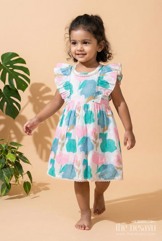 The Nesavu Girls Cotton Frock Girls Cotton Frock with Abstract Floral Prints for Daily Wear Nesavu 16 (1Y) / Multicolor GFC1967A-16 Nesavu girls floral printed cotton frock  multicolor playwear outfit everyday comfort