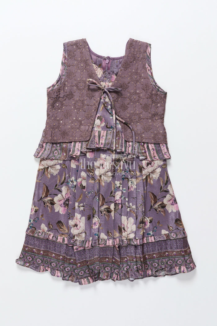 The Nesavu Girls Cotton Frock Girls Cotton Frock with Embroidery for Birthday Parties and Festive Gatherings Nesavu 22 (4Y) / Purple GFC1805A-22 Nesavu girls cotton frock sequin thread embroidery  perfect festive parties birthdays