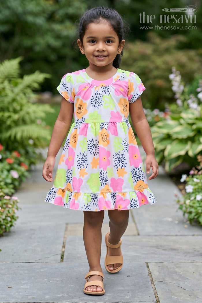 The Nesavu Girls Cotton Frock Girls Cotton Party Wear Dress with Vibrant Floral Prints and Ruffles Nesavu 20 (3Y) / Multicolor GFC1516A-20 Vibrant Girls Cotton Party Wear Dress Ruffles Floral Prints | The Nesavu
