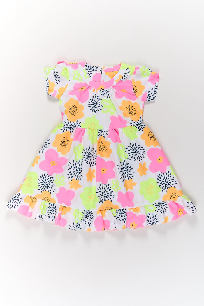 The Nesavu Girls Cotton Frock Girls Cotton Party Wear Dress with Vibrant Floral Prints and Ruffles Nesavu 20 (3Y) / Multicolor GFC1516A-20 Vibrant Girls Cotton Party Wear Dress Ruffles Floral Prints | The Nesavu