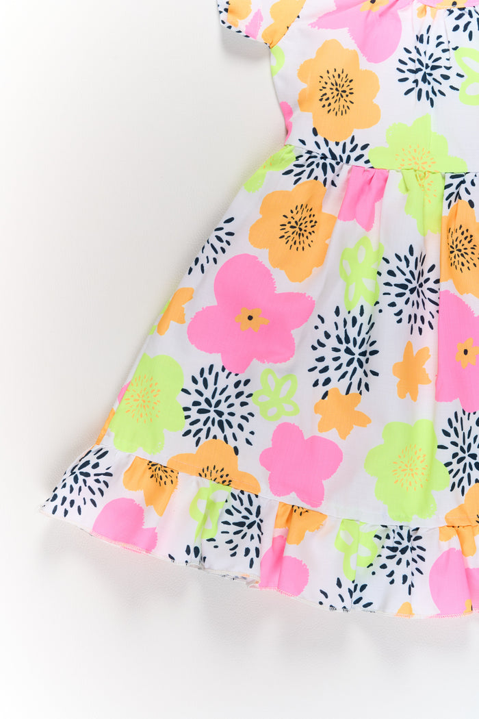 The Nesavu Girls Cotton Frock Girls Cotton Party Wear Dress with Vibrant Floral Prints and Ruffles Nesavu Vibrant Girls Cotton Party Wear Dress Ruffles Floral Prints | The Nesavu