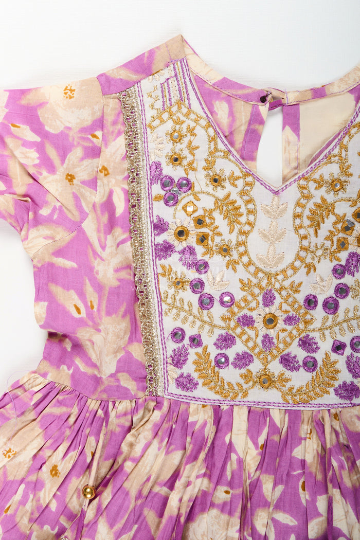 The Nesavu Girls cotton sharara set with floral block print for festive wear Nesavu Nesavu girls cotton sharara set floral block print tassels  festive outfit pujas celebrations