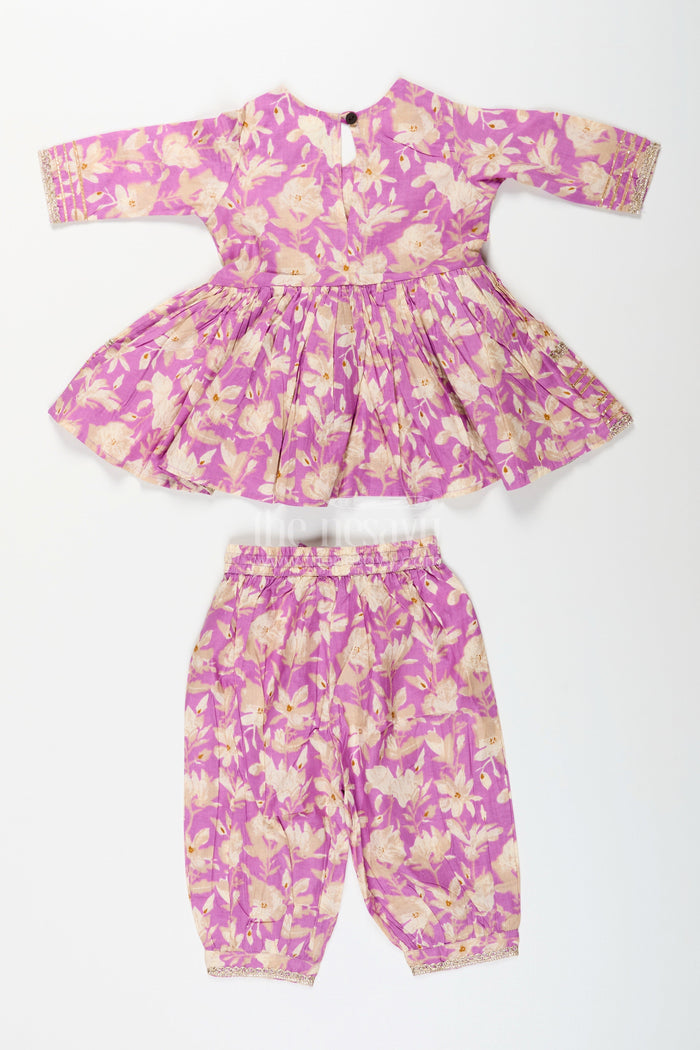 The Nesavu Girls cotton sharara set with floral block print for festive wear Nesavu Nesavu girls cotton sharara set floral block print tassels  festive outfit pujas celebrations