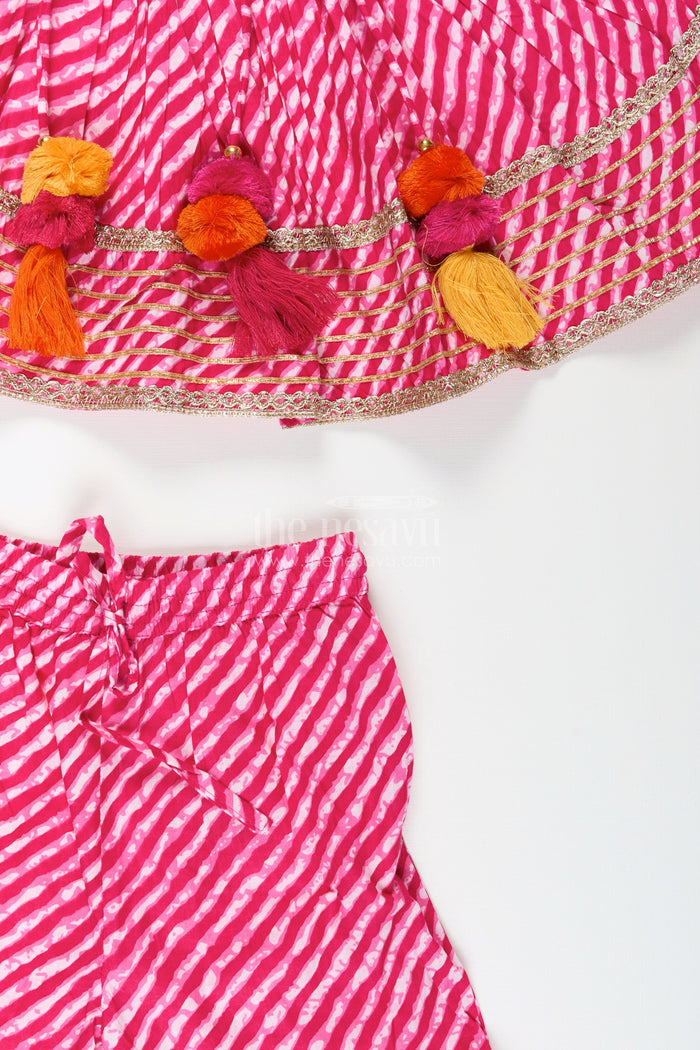 The Nesavu Girls Sharara / Plazo Set Girls cotton tie-dye sharara set for festive celebrations Nesavu Nesavu girls cotton tie-dye sharara set tassels  perfect festive outfit birthdays Navratri