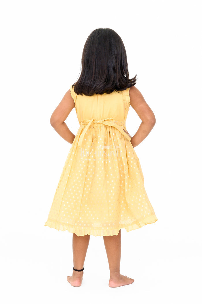 The Nesavu Girls Chanderi Frock Girls Cotton Umbrella Frock in Chanderi Fabric with Elegant Floral Embroidery and Ruffled Sleeves Nesavu Nesavu Girls Cotton Umbrella Frock Chanderi Fabric Floral Embroidery Ruffled Sleeves