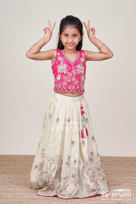 The Nesavu Girls Lehenga Choli Girls Designer Lehenga Choli for Weddings and Festive Occasions Nesavu 18 (2Y) / Pink GL674B-18 Nesavu girls lehenga choli tissue silk designer embroidery weddings festivals