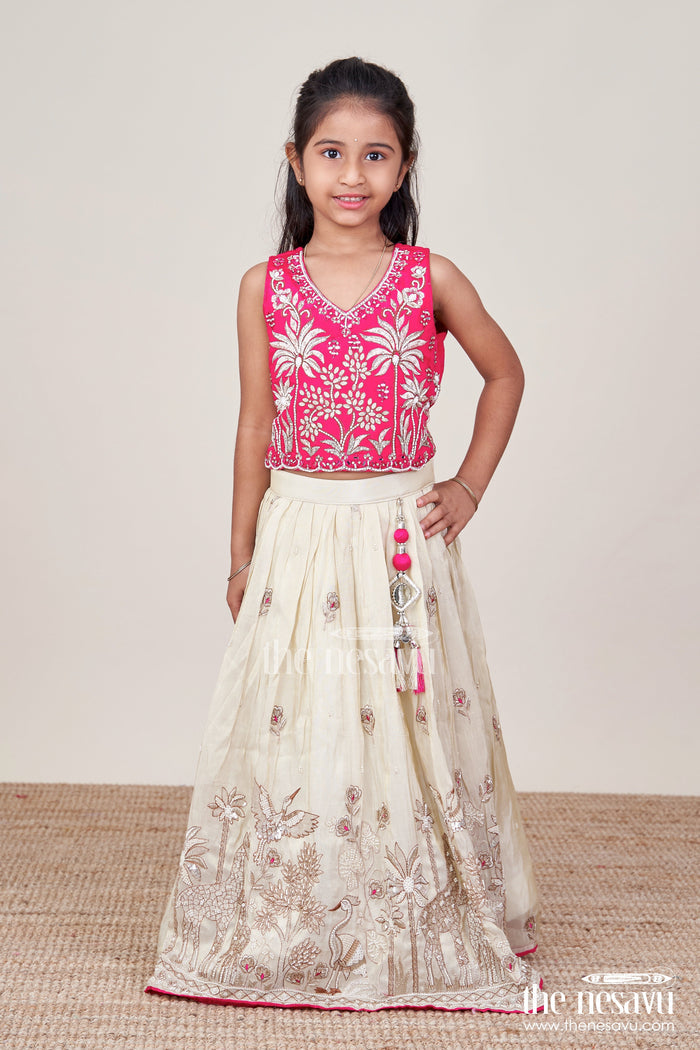 The Nesavu Girls Lehenga Choli Girls Designer Lehenga Choli for Weddings and Festive Occasions Nesavu Nesavu girls lehenga choli tissue silk designer embroidery weddings festivals