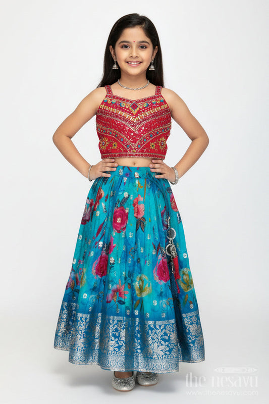 The Nesavu Girls Lehenga Choli Girls Designer Lehenga Choli Wedding Function Wear Nesavu 16 (1Y) / Pink GL671A-16 Nesavu Luxury Girls Lehenga Choli Embroidered Red Top Teal Printed Skirt Dupatta