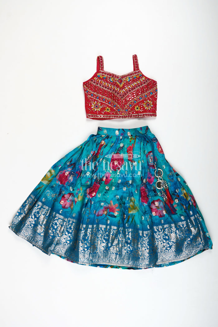 The Nesavu Girls Lehenga Choli Girls Designer Lehenga Choli Wedding Function Wear Nesavu 16 (1Y) / Pink GL671A-16 Nesavu Luxury Girls Lehenga Choli Embroidered Red Top Teal Printed Skirt Dupatta