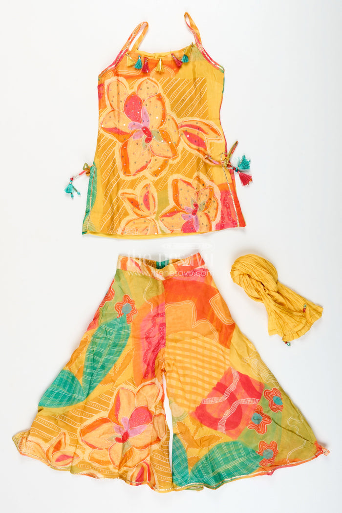 The Nesavu Girls Sharara / Plazo Set Girls Digital Print Sharara Set for Festive Wear and Stage Performances Nesavu Nesavu girls muslin silk sharara set digital prints  perfect festive functions performances