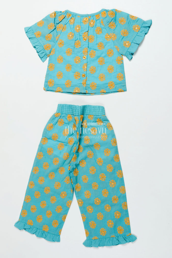 The Nesavu Girls Co-Ord Sets Girls Embroidered Cotton Co-Ord Set for Festive Playdates and Twirl Time Nesavu Nesavu girls cotton co-ord set floral embroidery stylish festive-ready outfit playdates events