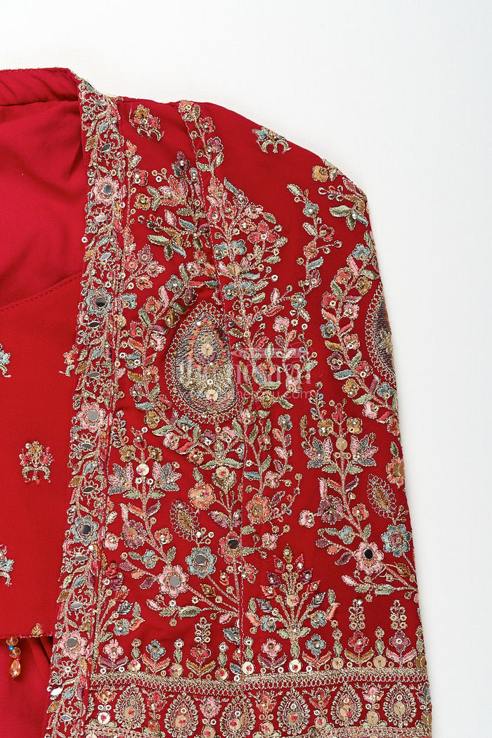 The Nesavu Girls Sharara / Plazo Set Girls embroidered jacket sharara set for weddings and parties Nesavu Nesavu girls georgette sharara set with designer embroidered jacket for weddings and parties