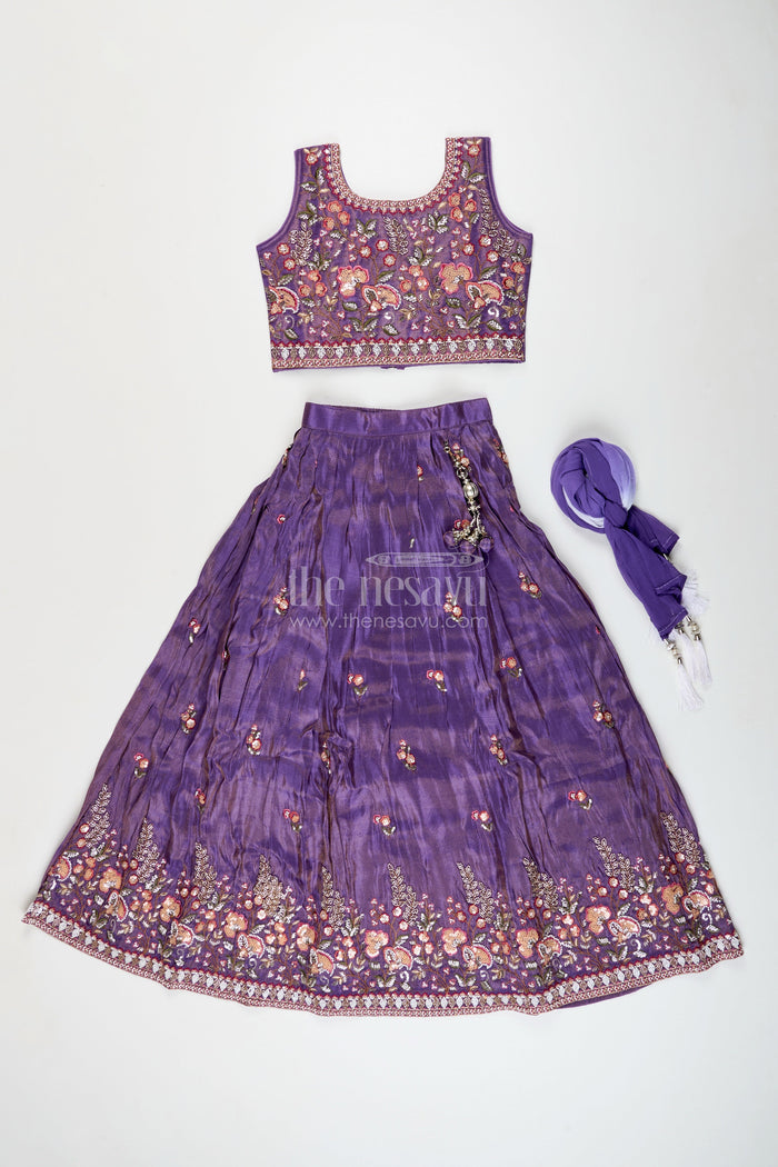 The Nesavu Girls Lehenga Choli Girls Embroidered Lehenga Choli Set for Weddings and Festive Occasions Nesavu Nesavu girls lehenga choli embroidered tissue silk  perfect weddings family festivities