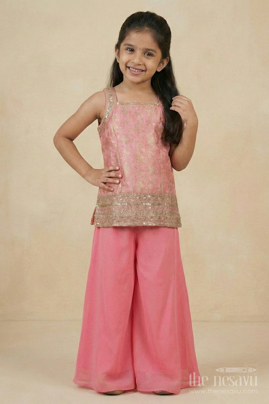 The Nesavu Girls Sharara / Plazo Set Girls Embroidered Plazo Set for Festive Celebrations and School Events Nesavu Nesavu girls plazo set embroidered yoke georgette Navratri festive events