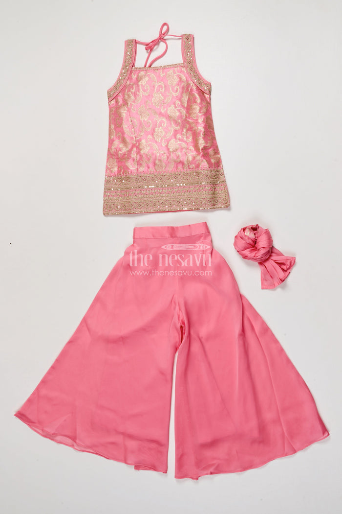 The Nesavu Girls Sharara / Plazo Set Girls Embroidered Plazo Set for Festive Celebrations and School Events Nesavu Nesavu girls plazo set embroidered yoke georgette Navratri festive events