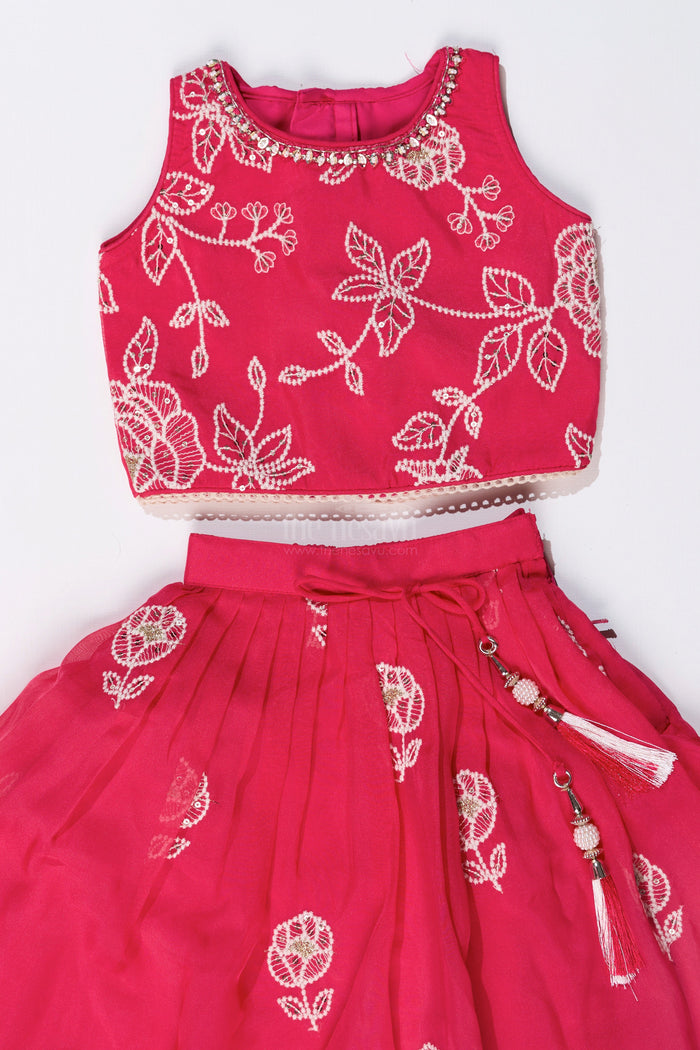 The Nesavu Girls Lehenga Choli Girls Embroidered Sharara Lehenga Choli in Red with Floral Gold Threadwork Nesavu Nesavu Girls Embroidered Red Sharara Lehenga Choli Gold Mirror Work