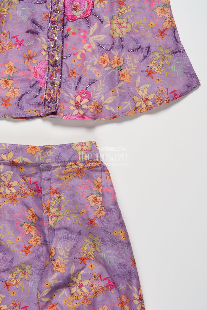 The Nesavu Girls Casual Set Girls Ethnic Casual Set with Embroidered Kurta and Pants Nesavu Nesavu girls ethnic casual set embroidered kurta pants festive cultural wear