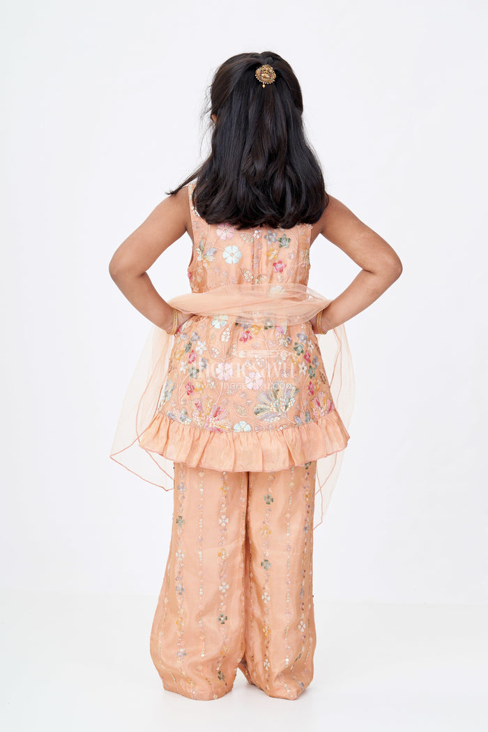 The Nesavu Girls Churidar Sets Girls Ethnic Churidar Set in Shimmer Viscose Silk with Designer Embroidery and Dupatta Nesavu Nesavu Girls Ethnic Churidar Set Shimmer Viscose Silk Designer Embroidery Dupatta