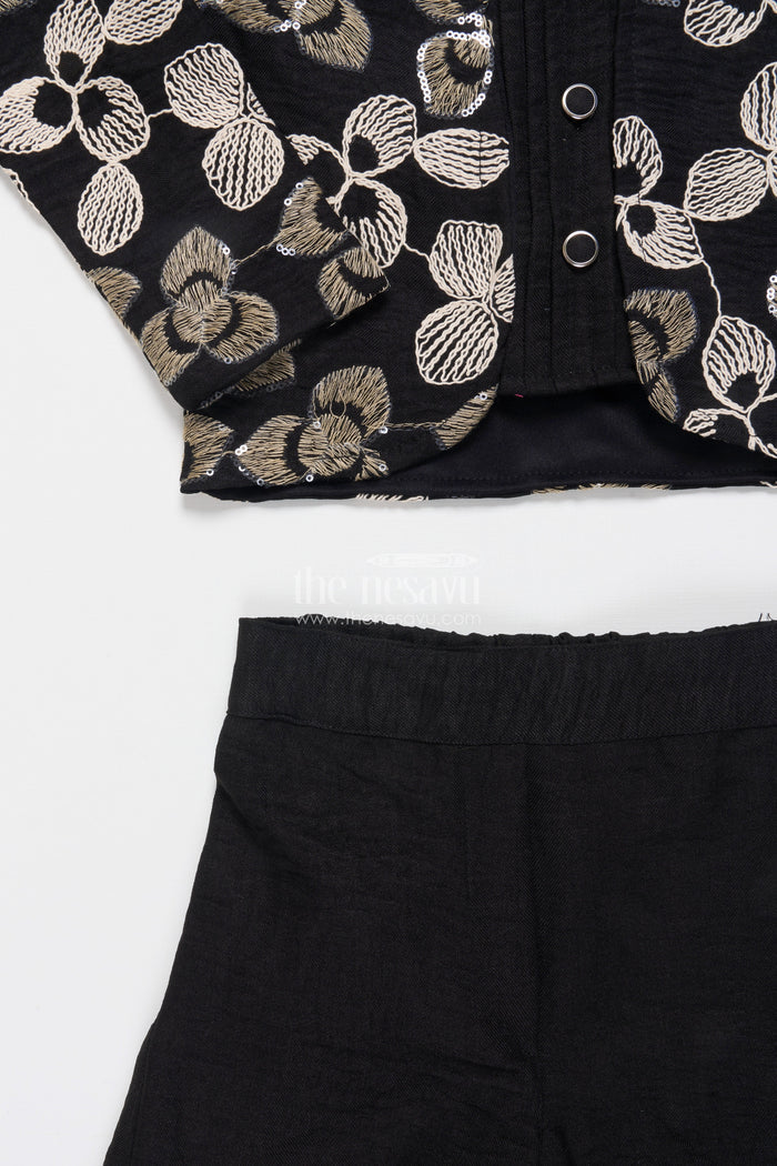 The Nesavu Girls Co-Ord Sets Girls Ethnic Co-Ord Set with Floral Embroidery Perfect for Modern Festive Looks Nesavu Nesavu girls ethnic co-ord set jacket floral embroidery ideal festive modern occasions