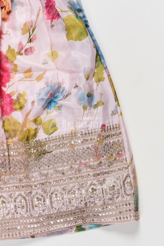 The Nesavu Girls Ethnic Lehenga Girls Ethnic Lehenga with Embroidered Blouse for Weddings and Festive Occasions Nesavu Nesavu girls embroidered ethnic lehenga digital print weddings festive occasions