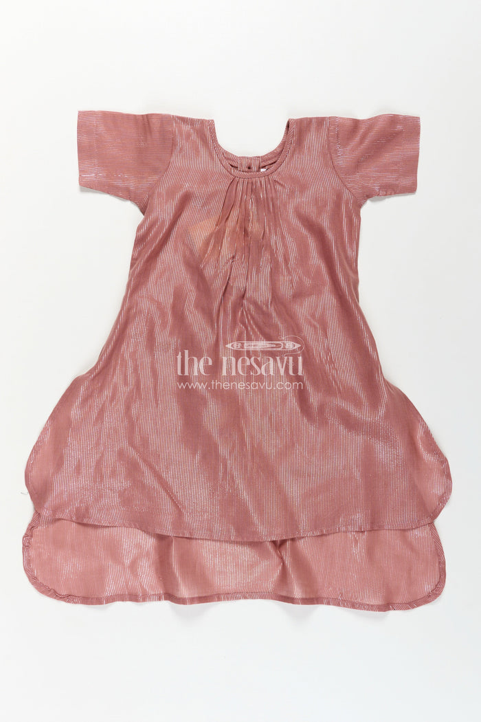 The Nesavu Girls Cotton Frock Girls Ethnic Long Frock in Shimmering Viscose Cotton with Subtle Pleats and High-Low Hem Nesavu Girls Ethnic Long Frock Viscose Shimmer High-Low Hem Gathered Yoke | The Nesavu
