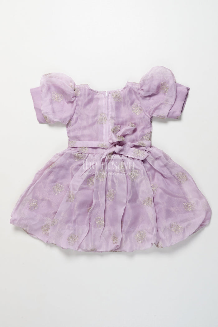 The Nesavu Girls Fancy Frock Girls Fancy Festive Frock with Puff Sleeves and Zari Embroidery Nesavu Nesavu festive frock girls zari embroidery puff sleeves  ideal celebrations