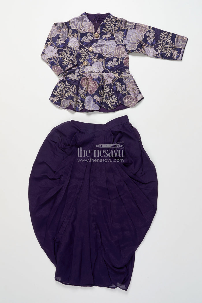 The Nesavu Girls Fancy Lehenga Girls Fancy Purple Lehenga Set with Jacket for Weddings and Special Occasions Nesavu Nesavu girls purple lehenga set embroidered jacket blouse festive weddings