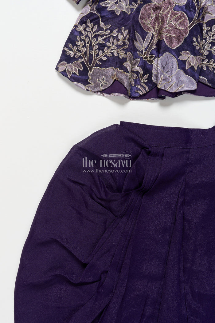 The Nesavu Girls Fancy Lehenga Girls Fancy Purple Lehenga Set with Jacket for Weddings and Special Occasions Nesavu Nesavu girls purple lehenga set embroidered jacket blouse festive weddings