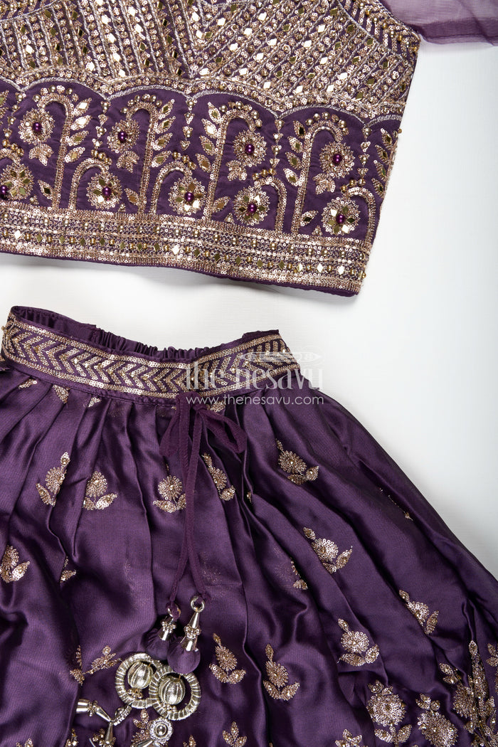The Nesavu Girls Lehenga Choli Girls Festive Lehenga Choli Sequin Dupatta Party Look Nesavu Nesavu Deep Plum Kids Festive Lehenga Sequins Dupatta Diwali Traditional Celebrations