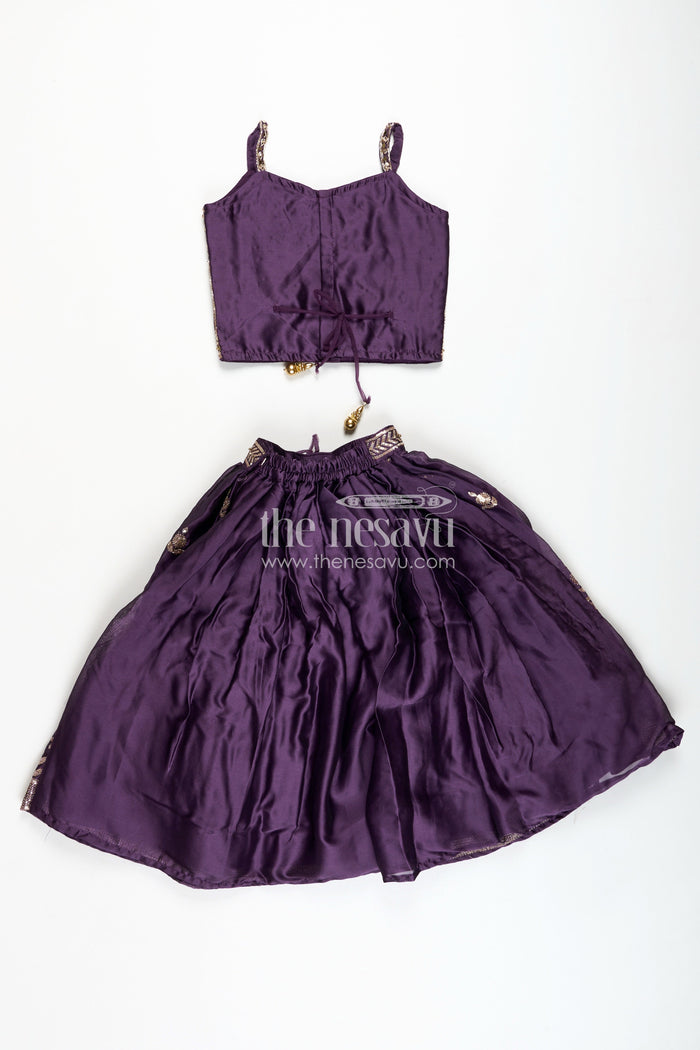 The Nesavu Girls Lehenga Choli Girls Festive Lehenga Choli Sequin Dupatta Party Look Nesavu Nesavu Deep Plum Kids Festive Lehenga Sequins Dupatta Diwali Traditional Celebrations