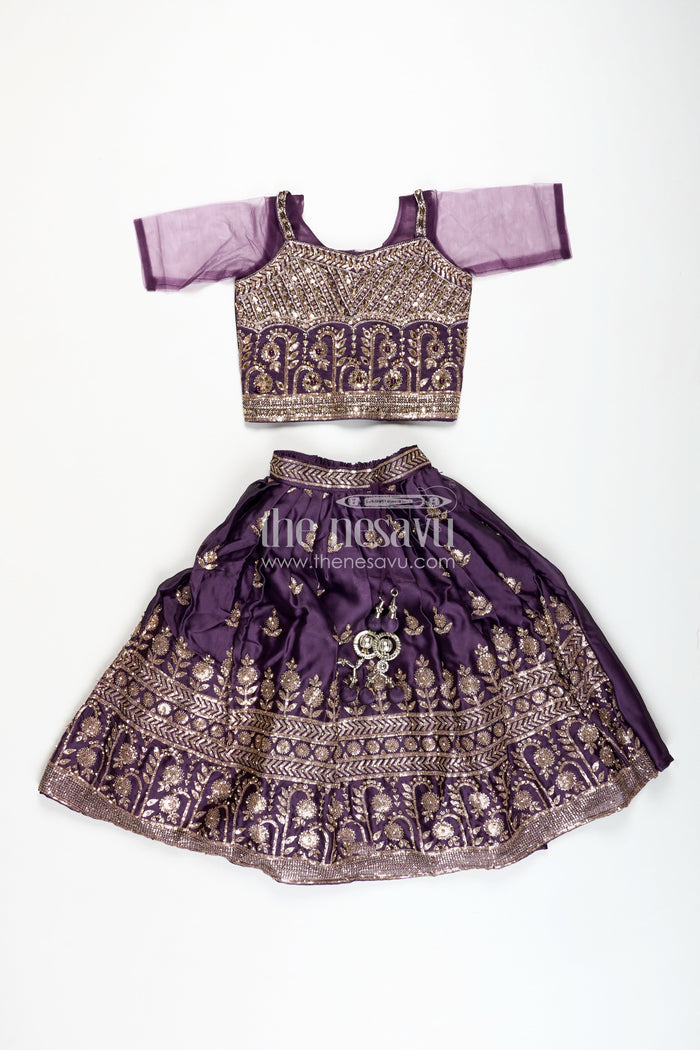 The Nesavu Girls Lehenga Choli Girls Festive Lehenga Choli Sequin Dupatta Party Look Nesavu Nesavu Deep Plum Kids Festive Lehenga Sequins Dupatta Diwali Traditional Celebrations