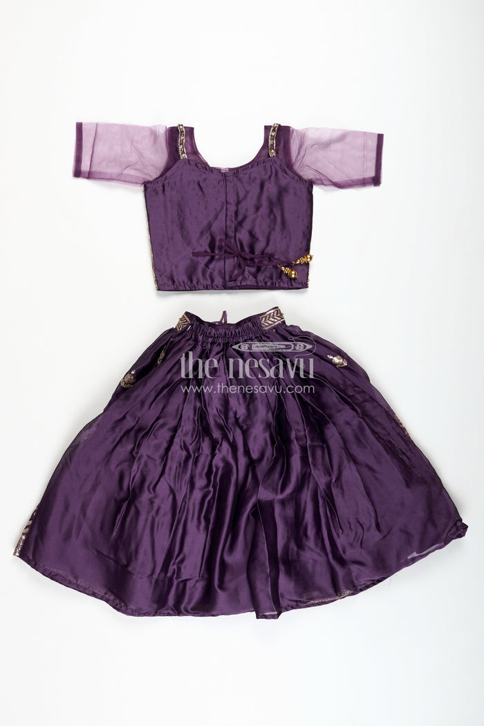 The Nesavu Girls Lehenga Choli Girls Festive Lehenga Choli Sequin Dupatta Party Look Nesavu Nesavu Deep Plum Kids Festive Lehenga Sequins Dupatta Diwali Traditional Celebrations