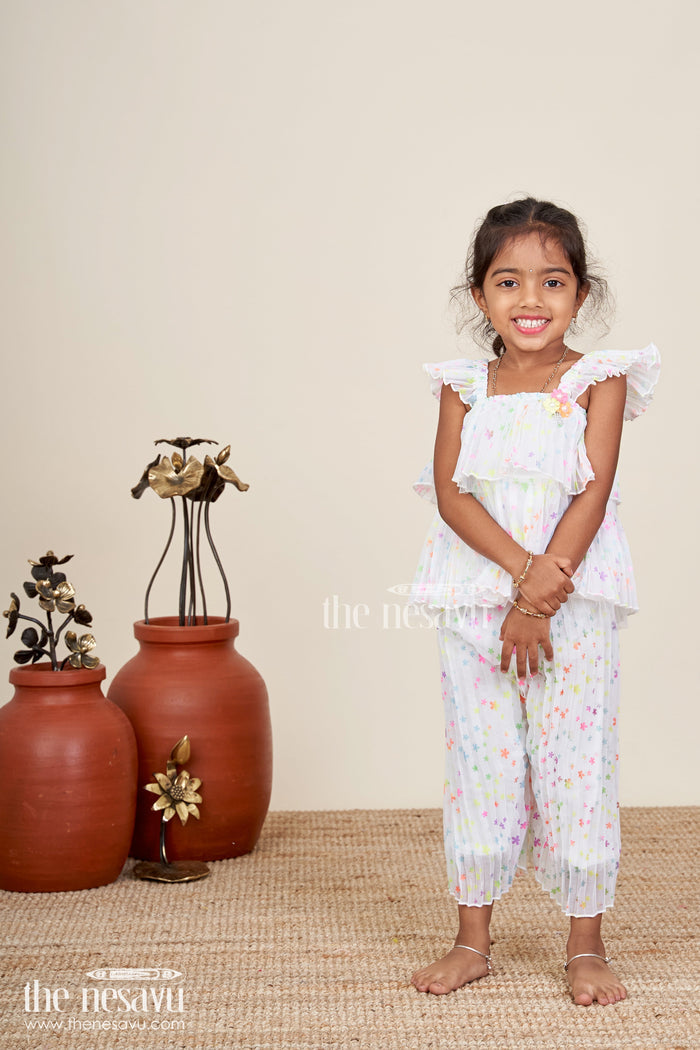 The Nesavu Girls Casual Set Girls floral casual set for birthdays and playdates Nesavu Nesavu floral girls casual set georgette  perfect birthday parties playtime comfort