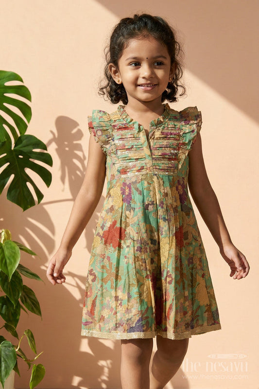 The Nesavu Girls Cotton Frock Girls Floral Cotton Frock for Playdates and Everyday Ethnic Charm Nesavu Nesavu girls cotton floral frock digital print  perfect festive playdates casual celebrations