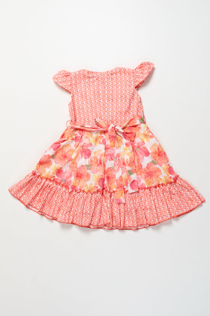 The Nesavu Girls Cotton Frock Girls Floral Cotton Frock with Layered Ruffles Ideal for Summer Parties Nesavu Nesavu floral printed cotton frock girls ruffle hem  great summer parties
